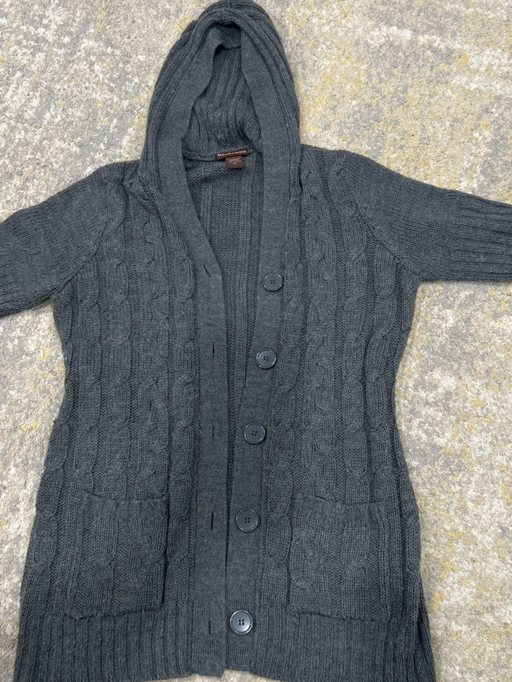 Y2K Hooded Cable-Knit Cardigan Sweater - Dark Gray